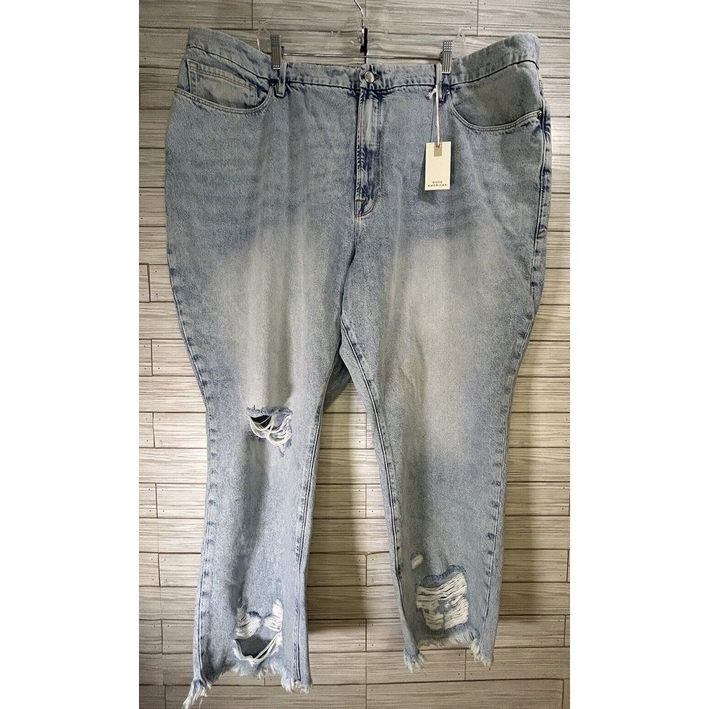GOOD AMERICAN GOOD CLASSIC Blue539 High Waisted SZ 24‎ Skinny-ish Fit Distressed